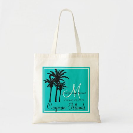 Teal Blue Beach Wedding Palm Trees Tote Bag