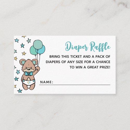 Teal Blue Bear Boy Baby Shower Diaper Raffle Enclosure Card