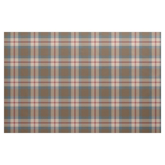 Teal Blue Beige Brown Red Tartan Squares Pattern Fabric (Fat Quarter)