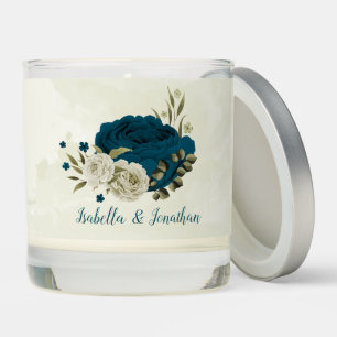 teal blue beige floral botanical wedding scented candle