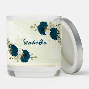 teal blue beige floral botanical wedding scented candle