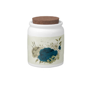 teal blue beige floral wedding candy jar
