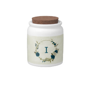 teal blue beige floral wedding  candy jar
