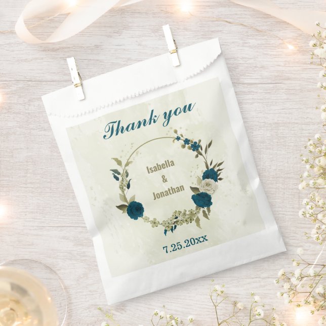 teal blue beige floral wedding  favor bag (Clipped)