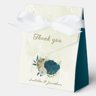 teal blue beige floral wedding favor boxes