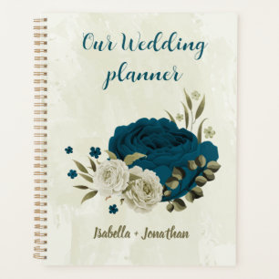 teal blue beige floral wedding planner