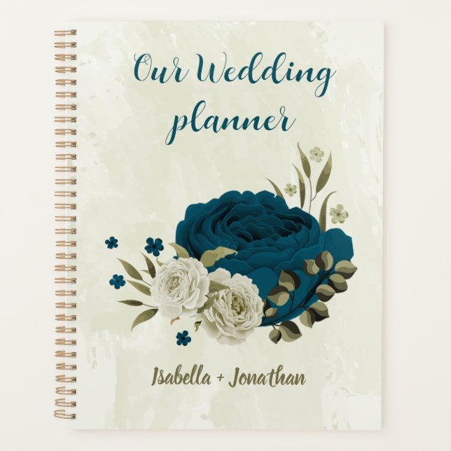 teal blue beige floral wedding planner (Front)