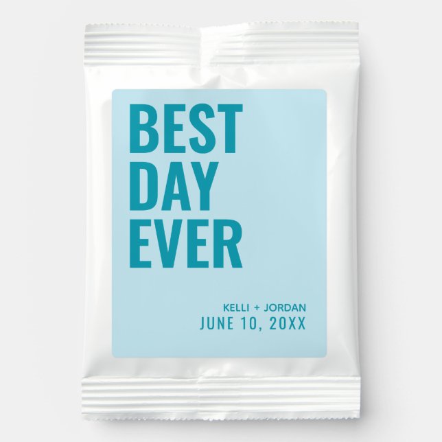 Teal Blue Best Day Ever Wedding Favor Drink Mix (Front)