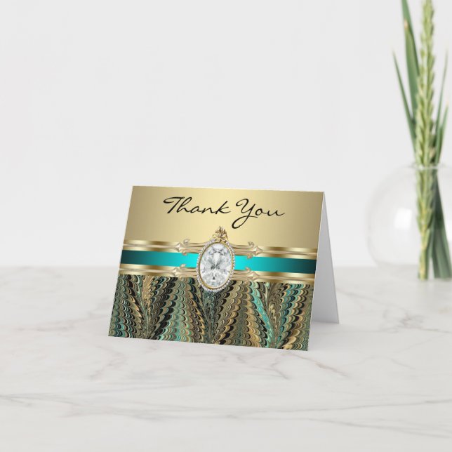 Teal Blue Black and Gold Thank You Cards (Front)