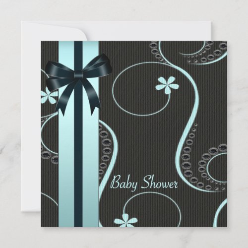 Teal  Blue Black Baby Shower Personalized Invitation