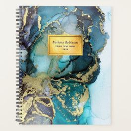 Teal Blue Black Gold Metallic Abstract Art Planner