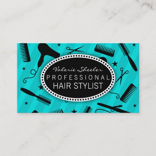 Customizable Teal Blue & Black Hair Salon Tools Business Cards