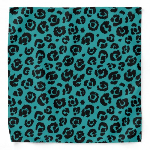 Teal Blue Black Leopard Print Bandana