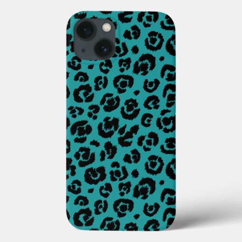 Teal Blue Black Leopard Print iPhone 13 Case