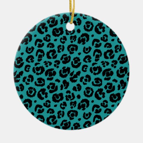 Teal Blue Black Leopard Print Ceramic Ornament