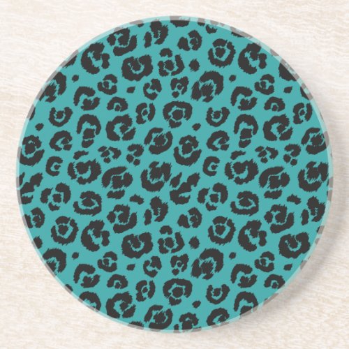 Teal Blue Black Leopard Print Coaster