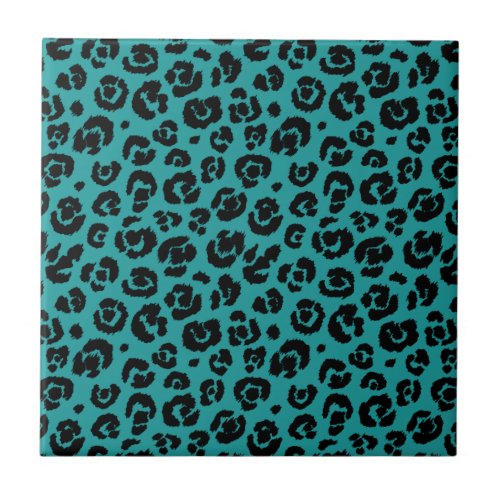 Teal Blue Black Leopard Print Tile