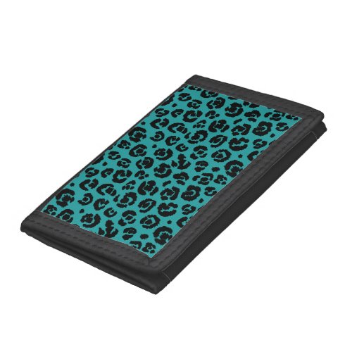 Teal Blue Black Leopard Print Tri_fold Wallet