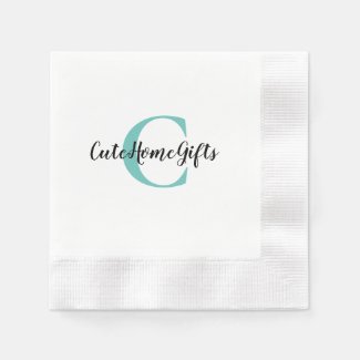 Teal Blue Black Monogram Name Cocktail