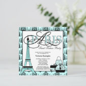 Teal Blue Black Paris Sweet 16 Birthday Party Invitation (Standing Front)