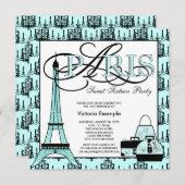 Teal Blue Black Paris Sweet 16 Birthday Party Invitation (Front/Back)