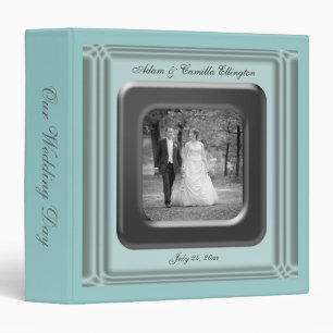 Teal Blue & Black Photo Frame Wedding Album 3 Ring Binder