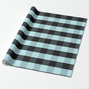 Teal Blue Black Plaid Checked Wrapping Paper