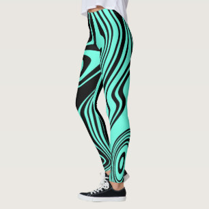 Teal Blue Black Striped Leggings - Choose Color