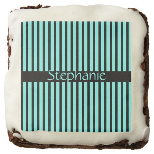 Teal Blue Black Stripes Baby Shower Custom Name Brownie