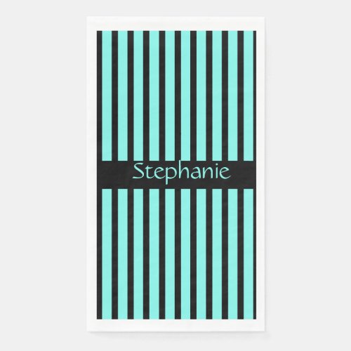 Teal Blue Black Stripes Baby Shower Custom Name Paper Guest Towels