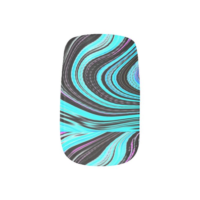 Teal Blue Black Swirls Abstract Artistic Modern Minx Nail Art (Left Thumb)