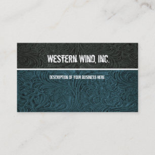 Teal Blue, Black Tooled Leather Business Card