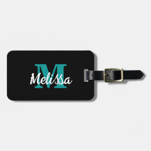 Teal Blue Black White Custom Name Color Monogram Luggage Tag