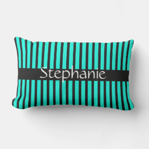 Teal Blue Black White Custom Name Stripes Favor Lumbar Pillow