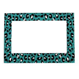 Teal Blue Black White Leopard Spots Magnetic Frame