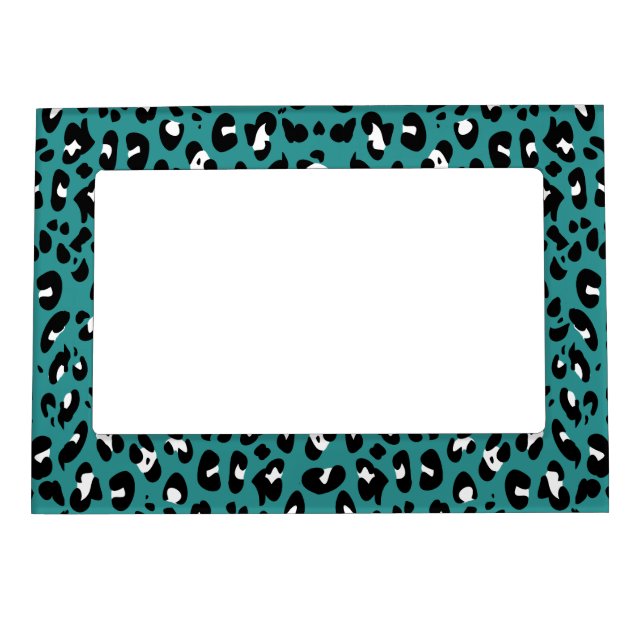 Teal Blue Black White Leopard Spots Magnetic Frame (Front)