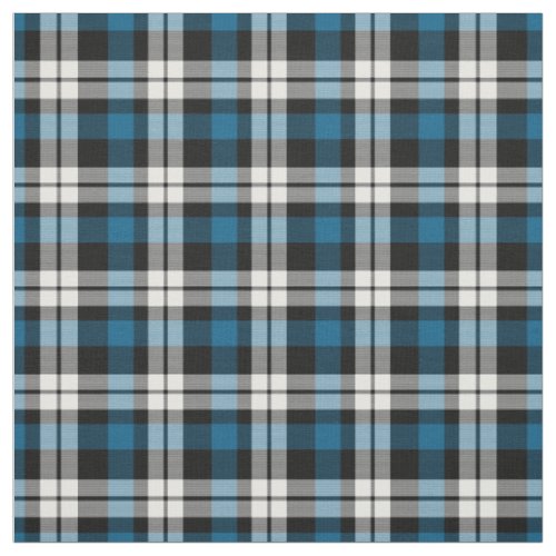 Teal Blue Black White Tartan Squares Pattern Fabric
