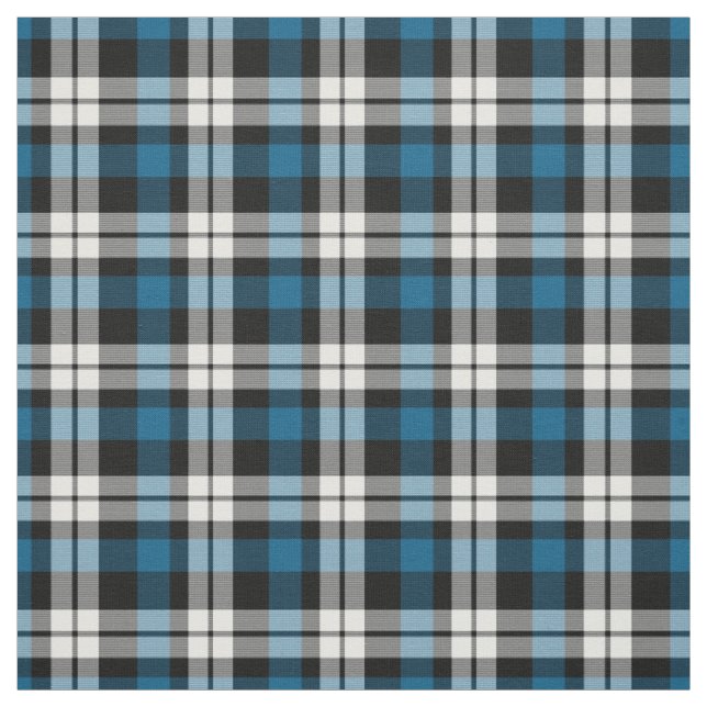 Teal Blue Black White Tartan Squares Pattern Fabric (Swatch)