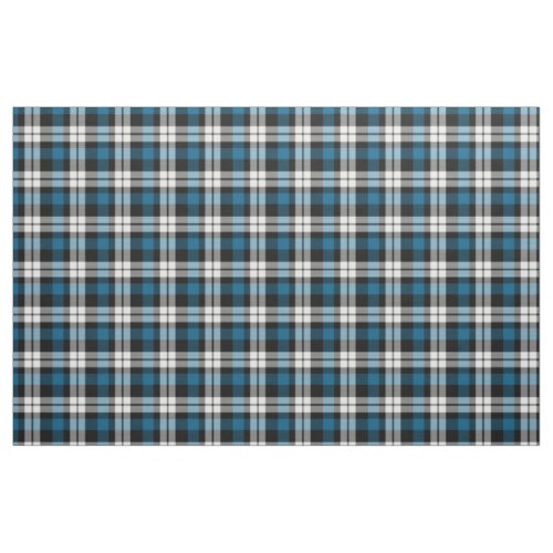 Teal Blue Black White Tartan Squares Pattern Fabric