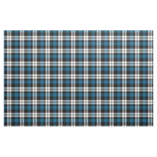 Teal Blue Black White Tartan Squares Pattern Fabric