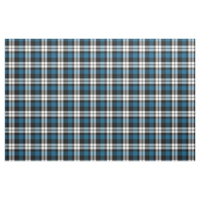 Teal Blue Black White Tartan Squares Pattern Fabric (Fat Quarter)