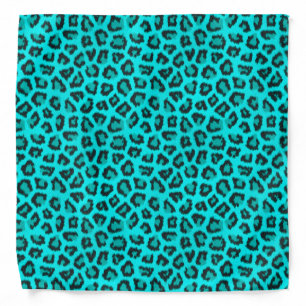 Teal Blue Black Wild Animal Print Bandana