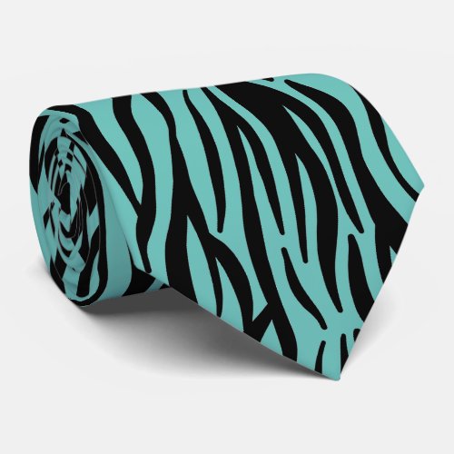 Teal Blue Black Zebra Stripes Colorful Patterns Neck Tie