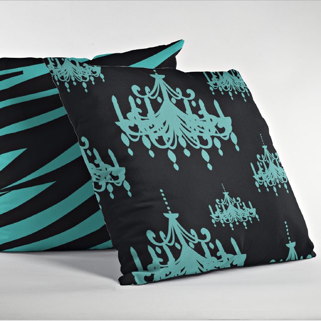Teal Blue/Blk Chandeliers Decorative Throw Pillow (Creator Uploaded)