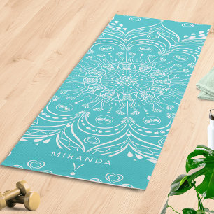 Teal Blue Boho Mandala Personalized Meditation Yoga Mat