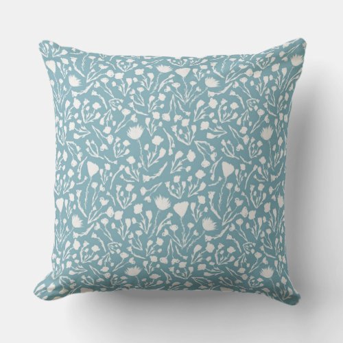 Teal Blue Botanical Floral Throw Pillow