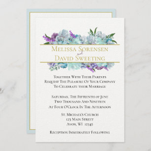 Teal Blue Bouquet Tradition Wedding Suite Ceremony Invitation
