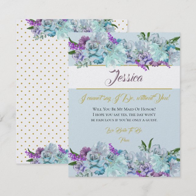 Teal Blue Bouquet Wedding Suite Be My Bridesmaid Invitation (Front/Back)