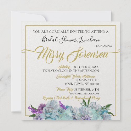 Teal Blue Bouquet Wedding Suite Bridal Shower Invitation
