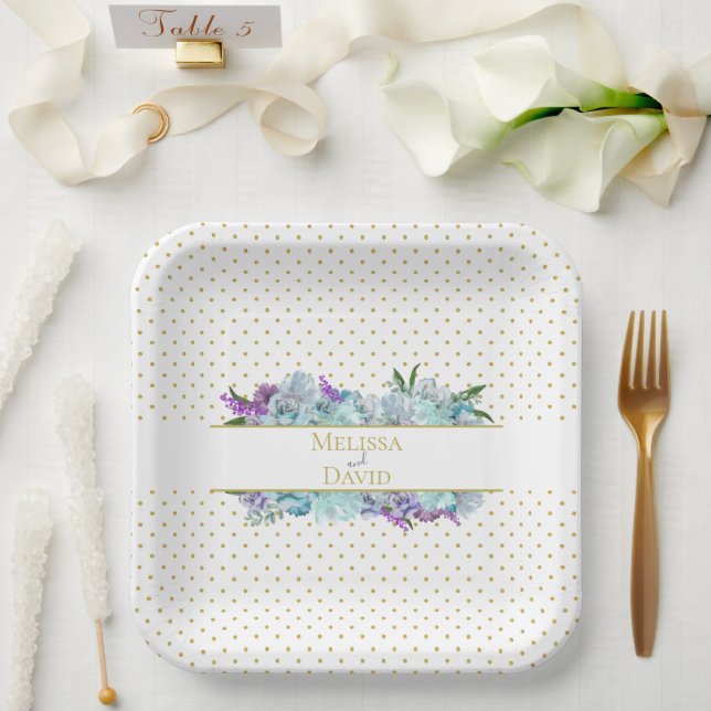 Teal Blue Bouquet Wedding Suite Reception Party Paper Plates (Wedding)